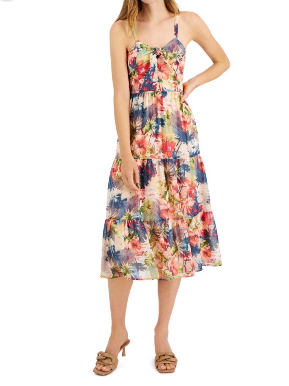 INC International Concepts Floral Tie-Front Midi Dress - Multi-Color